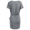 Sexy Short Sleeve Scoop Neck Asymmetrical Women's Dress - BATTLESHIP GRAY XL