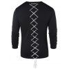 Long Sleeve Lace Up Casual T-shirt - BLACK M