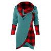 Plaid Panel Cowl Neck Tulip Front T-shirt - RED WINE M