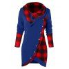 Plaid Panel Cowl Neck Tulip Front T-shirt - COBALT BLUE M