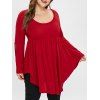 T-shirt Haut Bas Panneau en Dentelle de Grande Taille - Rouge L