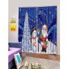Rideaux de Fenêtre Père Noël et Bonhomme de Neige Imprimés 2 Panneaux - Bleu Foncé Toile de Jean W28 X L39 INCH X 2PCS