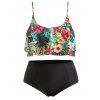 Plus Size Ruffle Trim Floral Print Bikini Set - BLACK 3X