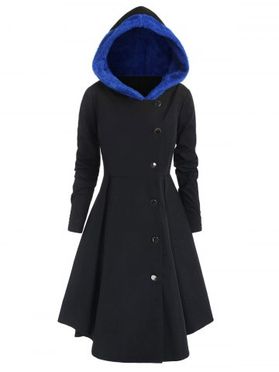 Plus Size Asymmetric Contrast Hooded Coat Dress