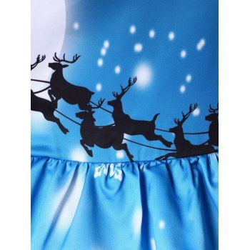 

Plus Size Sheer Lace Insert Christmas Print Ball Gown Dress, Deep sky blue