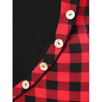 

Plus Size Plaid Print Button Embellished T-shirt, Black