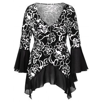 

Plus Size Half Zip High Low T-shirt, Multicolor