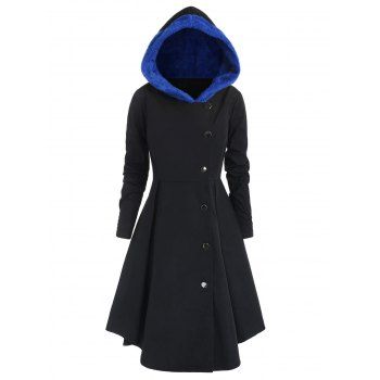 Plus Size Asymmetric Contrast Hooded Coat Dress