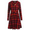 Plus Size High Waisted Plaid Flare Dress - RED L