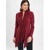 Open Front Ruffles Belted Cardigan - RED WINE M