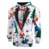 Sweat-Shirt à Capuche avec Cordon de Serrage et à Imprimé Père Noël et Sapin - Blanc XL