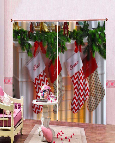 2019 2pcs Letter Printed Christmas Socks Window Curtains In 2pcs Letter Printed Christmas Socks Window Curtains Multicolor W33 5 X L79 Inch