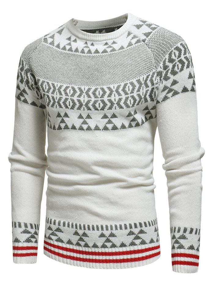 

Geometric Stripe Pattern Knit Pullover Sweater, White