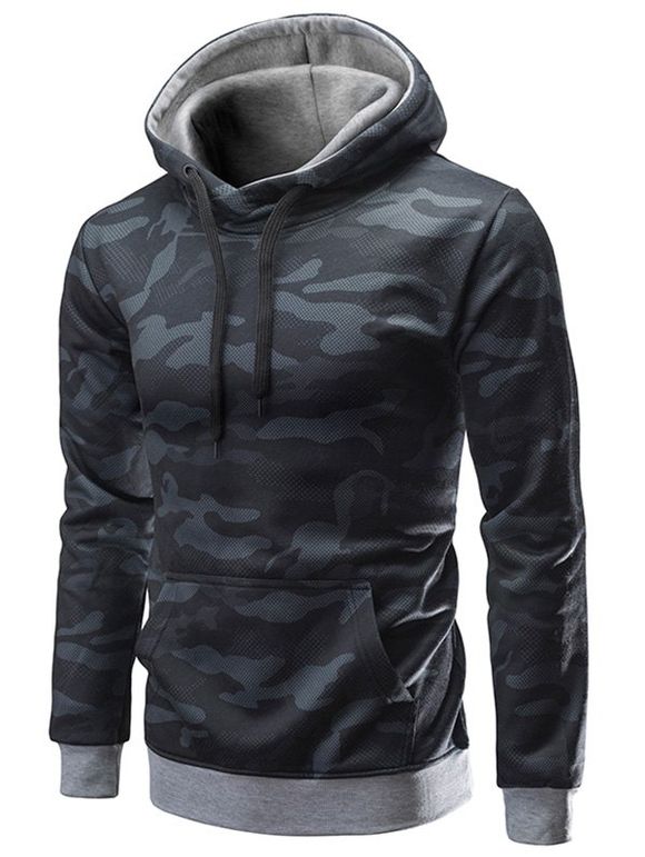 Sweat-Shirt à Capuche Kangourou Motif Camouflage - Noir 2XL