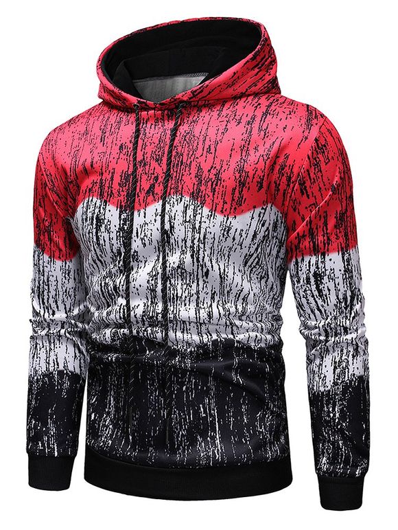 Sweat-Shirt à Capuche Pullover avec Imprimé Éclaboussure de Peinture Couleurs Contrastantes - Rouge Lave 2XL
