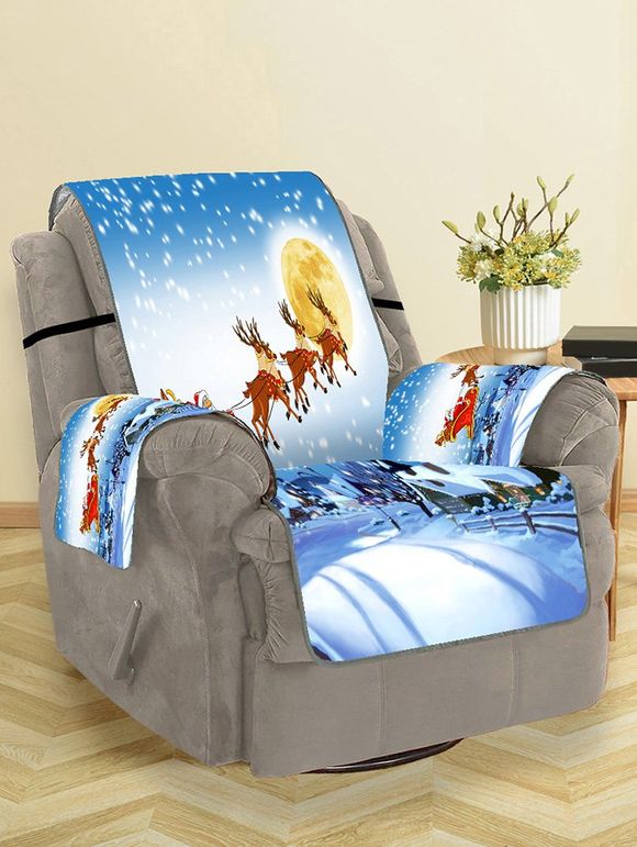 Housse de Canapé Motif de Lune de Cerf et de Père Noël - Bleu Cristal SINGLE SEAT
