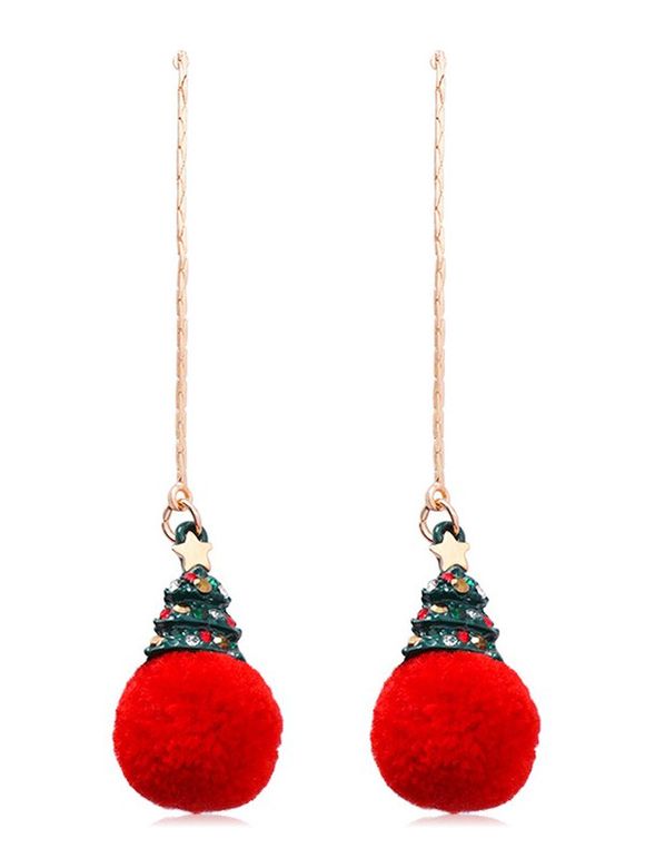 Boucles d'Oreilles Arbre de Noël et Boule Design en Peluche - Rouge 