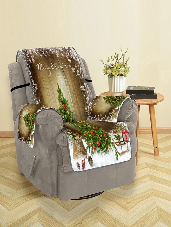 Housse de Canapé Motif de Cadeaux et de Sapin Joyeux Noël - Brun Chêne SINGLE SEAT