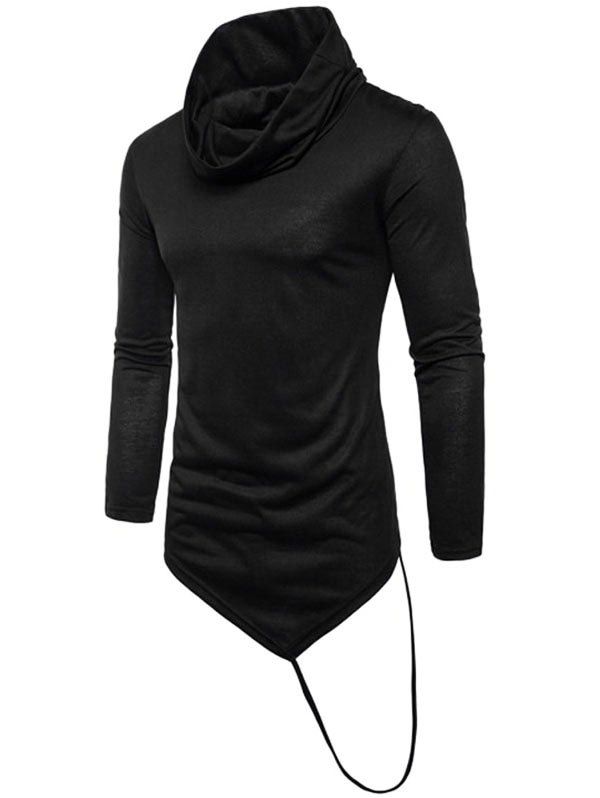 

Solid Irregular Hem With A Stripe Cowl Neck T-shirt, Black