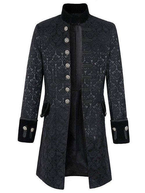 Manteau Steampunk Vintage Long Gothique à Simple Boutonnage - Noir L