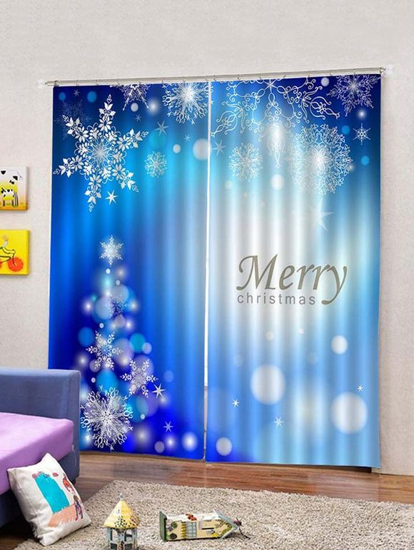 Rideaux de Fenêtre Joyeux Noël Lettre et Flocon de Neige Imprimés 2 Pièces - multicolor W33.5 X L79 INCH X 2PCS