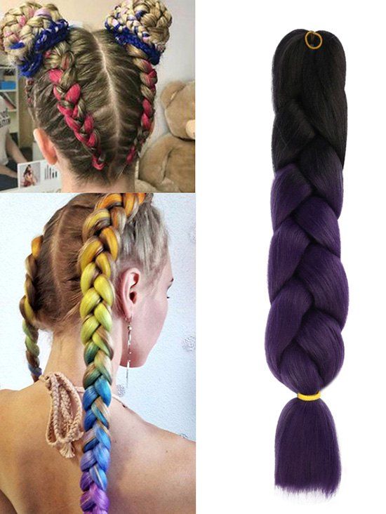 Extension de Cheveux Synthétiques Longue Colorée Tressée - multicolor O 