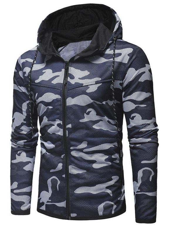 Sweat-Shirt à Capuche avec Cordon de Serrage et Fermeture Éclair Motif Camouflage - Cadetblue L