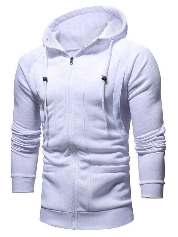 

Slimming Zip Fly Drawstring Hoodie, White