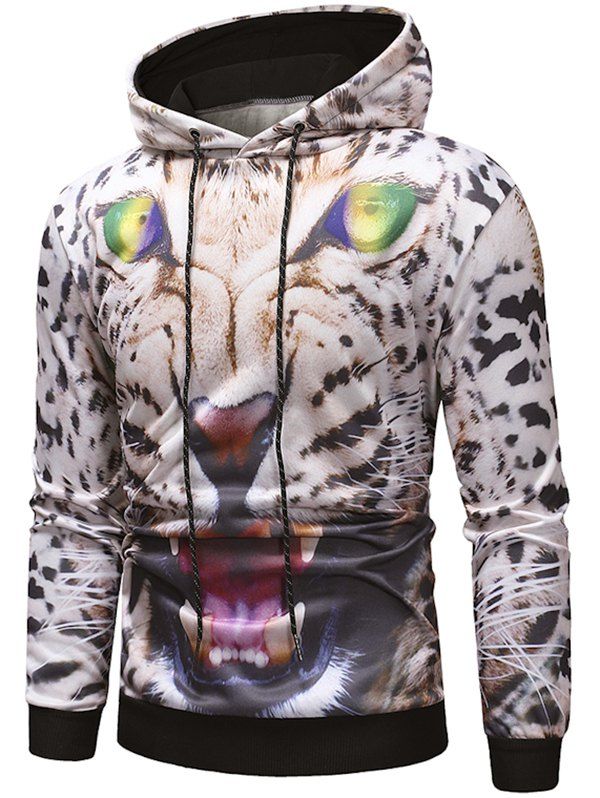 

Leopard Head Pattern Pullover Hoodie, White