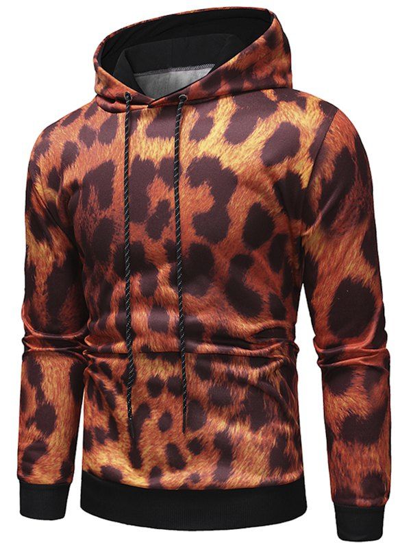 

Leopard Print Drawstring Pullover Hoodie, Chocolate