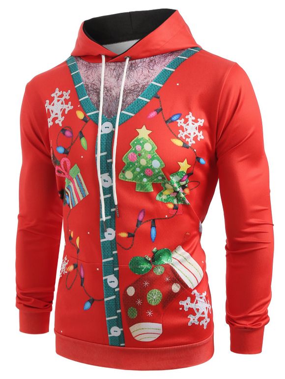 Sweat-Shirt à Capuche avec Imprimé Vêtement de Noël - Rouge 2XL