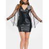 Mini-Robe Chauve-souris en Dentelle en Faux Cuir - Noir L