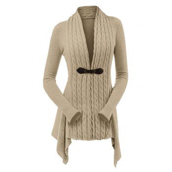 Women Cable Knit Buckle Asymmetrical Cardigan Clothing Xl Light khaki