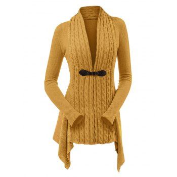 

Cable Knit Buckle Asymmetrical Cardigan, Bee yellow