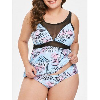 

Plus Size Tropical Print Criss Cross Tankini Set, Multicolor