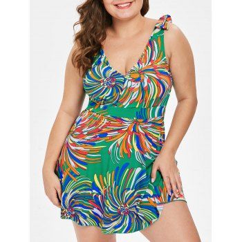

Plus Size Knot Shoulder Strap Printed Swimwear, Green