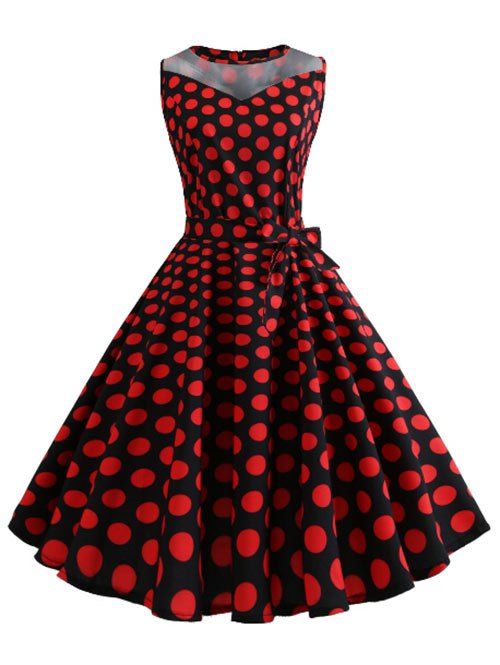 Robe Vintage Pin Up à Pois - Rouge XL