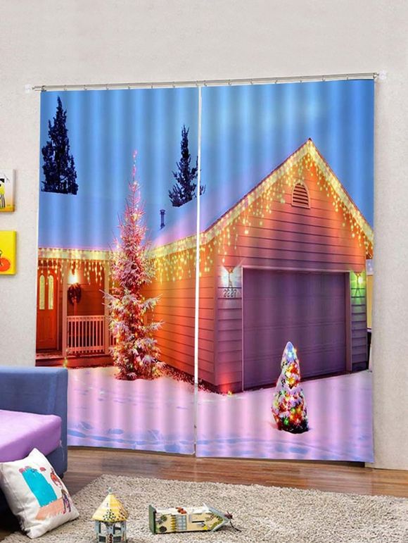 Rideaux de Fenêtre de Noël Lumière et Maison Imprimés 2 Pièces - multicolor W28 X L39 INCH X 2PCS