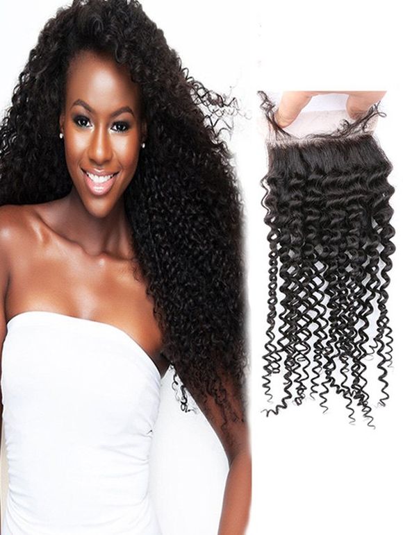Tissage de Cheveux Humain Bouclé avec Fermeture en Dentelle - Noir Naturel 14INCH