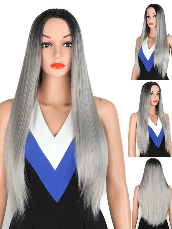 17 Off 2020 Center Parting Ombre Party Long Straight Synthetic