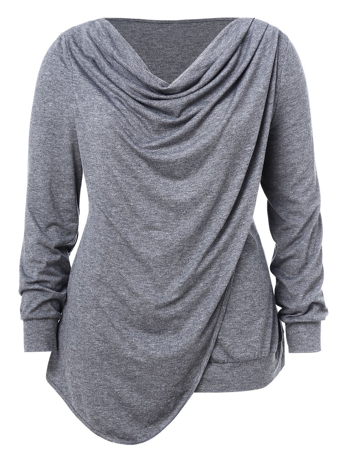 [36% OFF] 2020 Plus Size Draped Neckline T-shirt In DARK GRAY | DressLily