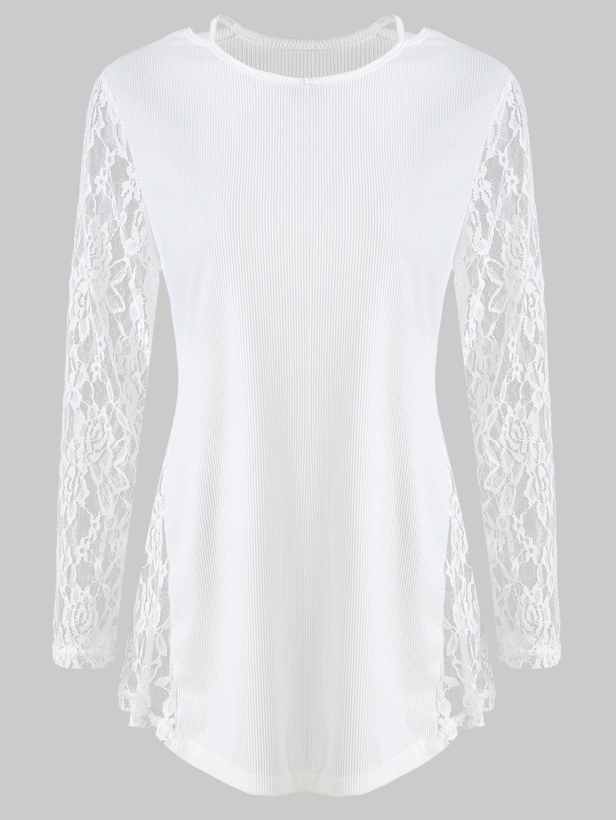 

Lace Insert Cut Out T Shirt, White