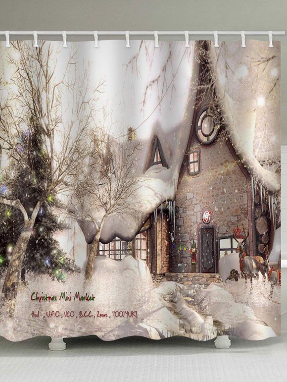 Rideau de Douche de Noël Imperméable Motif de Maison - Blanc Chaud W59 X L71 INCH