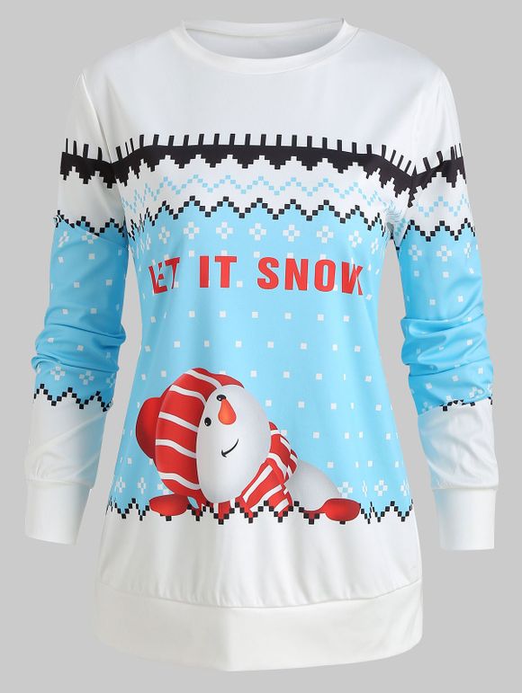 Sweat-shirt de Noël Motif de Zigzag Bonhomme de Neige - Blanc L