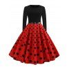 Vintage Long Sleeve Polka Dot Pin Up Dress - RED 2XL