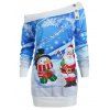Sweat-shirt Père Noël Imprimé à Epaule Dénudée - Bleu Dodger 2XL