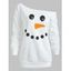 Christmas Slash Shoulder Snowman Face Sweatshirt - MILK WHITE L
