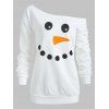 Sweat-shirt de Noël Visage de Bonhomme de Neige à Epaule Slash - Blanc Lait XL