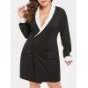 Robe Longueur à Genou Grande Taille à Col Châle - Noir L