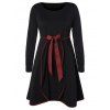 Mini Robe Superposée de Grande Taille avec Nœud Papillon - Noir L